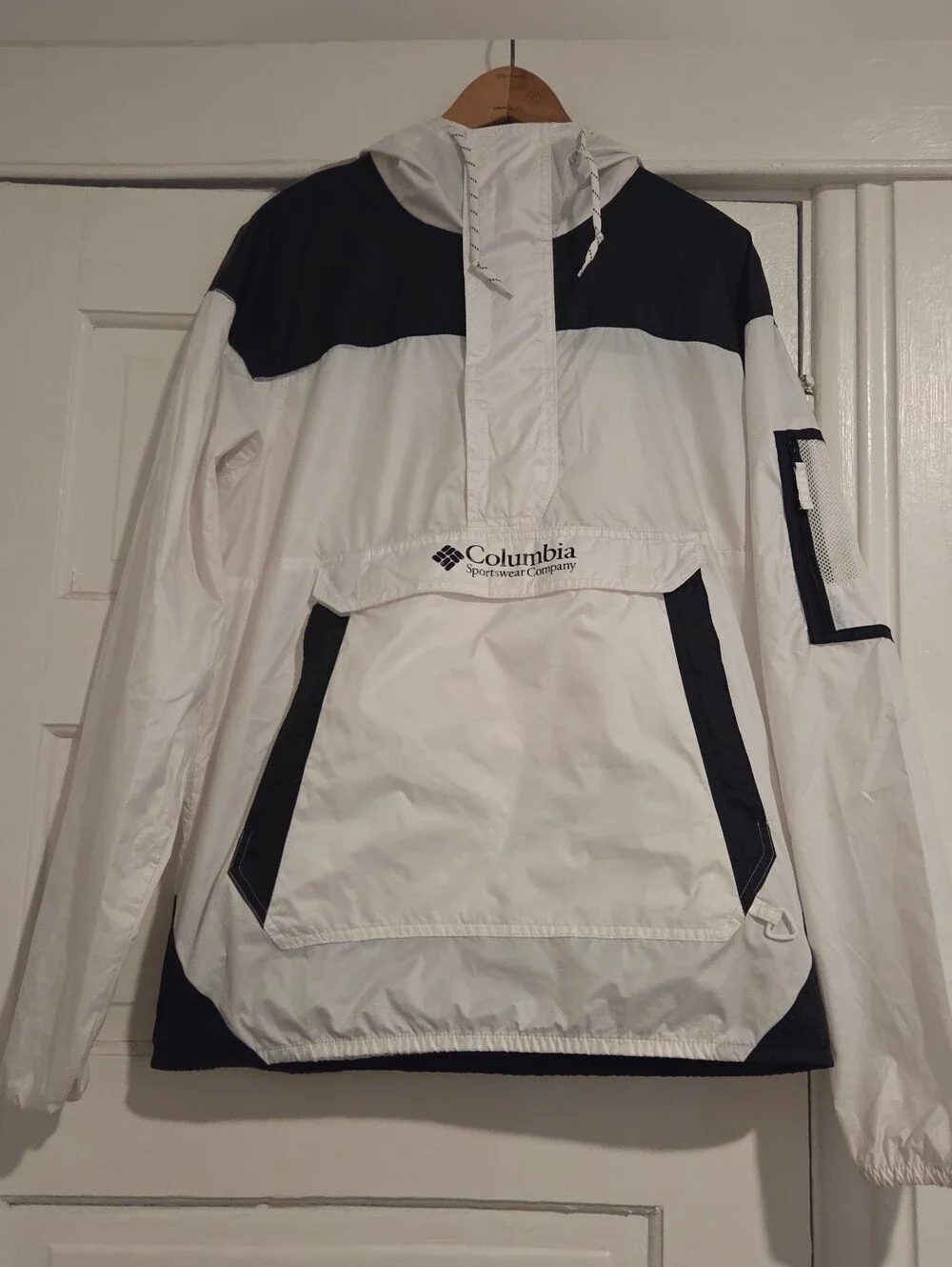 Columbia White & Black Windbreaker Anorak Jacket Men's Medium